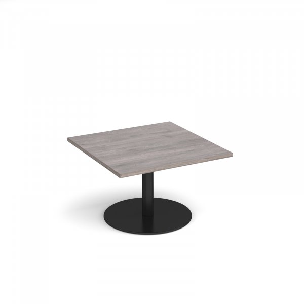 Square Coffee Table | 800 x 800mm | 490mm High | Grey Oak | Round Black Base | Monza