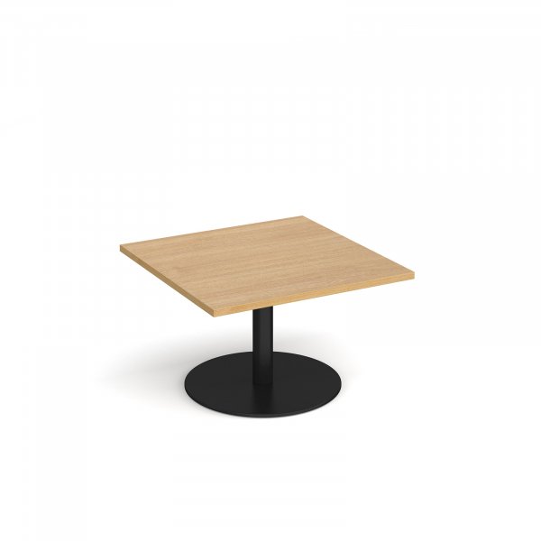 Square Coffee Table | 800 x 800mm | 490mm High | Oak | Round Black Base | Monza