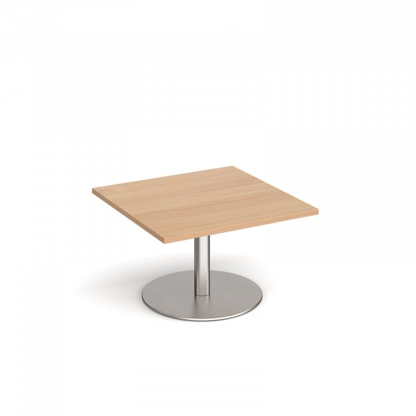 Square Coffee Table | 800 x 800mm | 490mm High | Beech | Round Brushed Steel Base | Monza