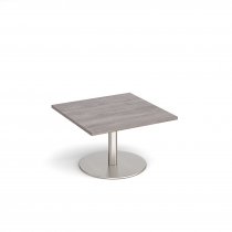 Square Coffee Table | 800 x 800mm | 490mm High | Grey Oak | Round Brushed Steel Base | Monza