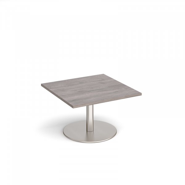 Square Coffee Table | 800 x 800mm | 490mm High | Grey Oak | Round Brushed Steel Base | Monza