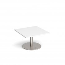 Square Coffee Table | 800 x 800mm | 490mm High | White | Round Brushed Steel Base | Monza