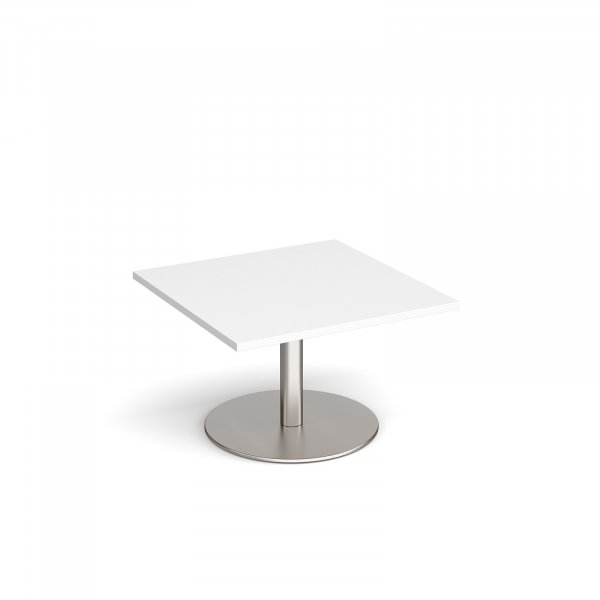 Square Coffee Table | 800 x 800mm | 490mm High | White | Round Brushed Steel Base | Monza