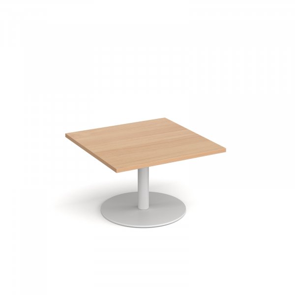 Square Coffee Table | 800 x 800mm | 490mm High | Beech | Round White Base | Monza