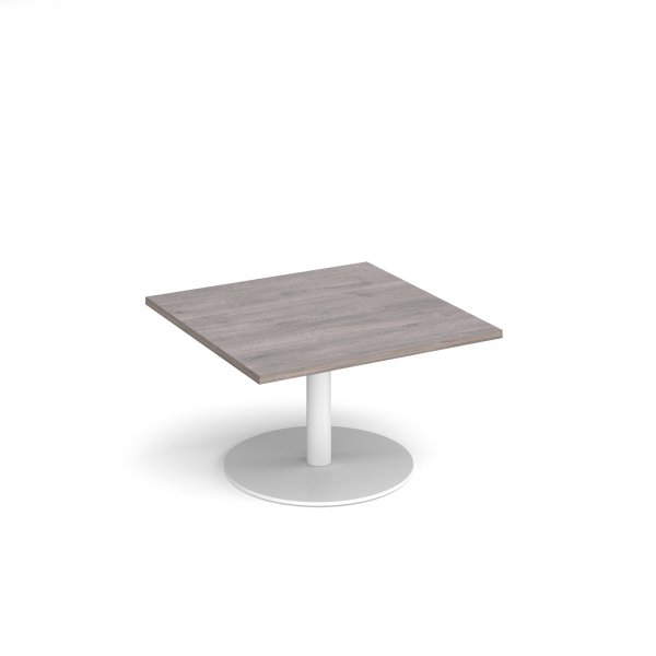 Square Coffee Table | 800 x 800mm | 490mm High | Grey Oak | Round White Base | Monza