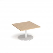 Square Coffee Table | 800 x 800mm | 490mm High | Kendal Oak | Round White Base | Monza