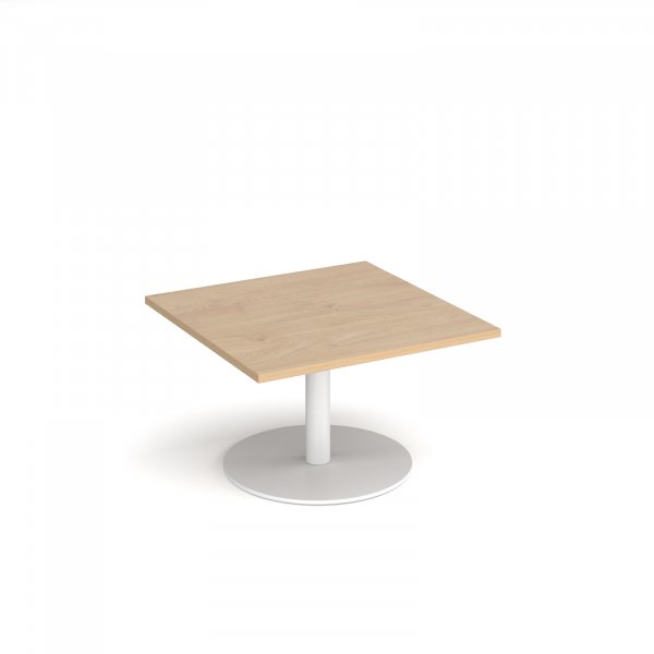 Square Coffee Table | 800 x 800mm | 490mm High | Kendal Oak | Round White Base | Monza