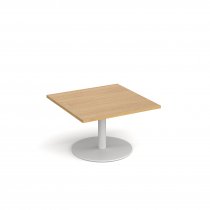 Square Coffee Table | 800 x 800mm | 490mm High | Oak | Round White Base | Monza