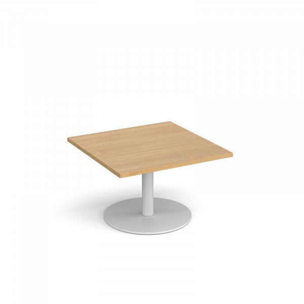 Square Coffee Table | 800 x 800mm | 490mm High | Oak | Round White Base | Monza