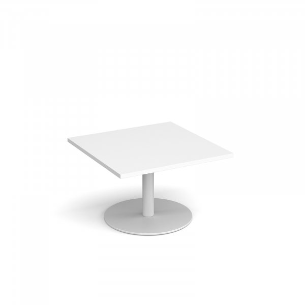 Square Coffee Table | 800 x 800mm | 490mm High | White | Round White Base | Monza