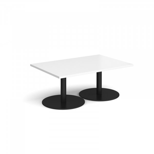 Rectangular Coffee Table | 1200 x 800mm | 490mm High | White | Round Black Bases | Monza