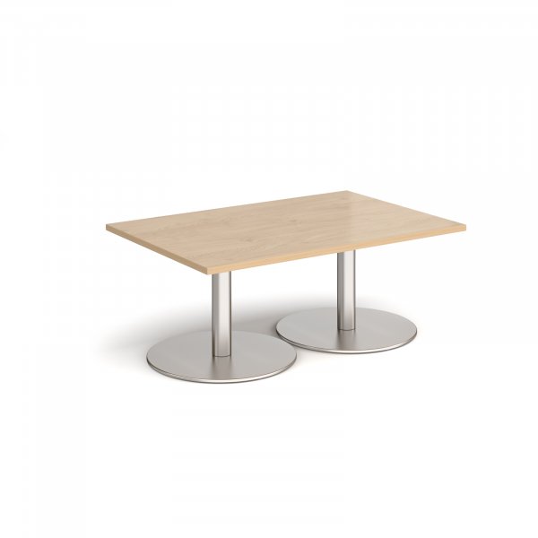 Rectangular Coffee Table | 1200 x 800mm | 490mm High | Kendal Oak | Round Brushed Steel Bases | Monza