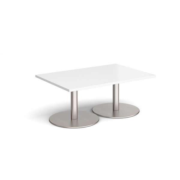 Rectangular Coffee Table | 1200 x 800mm | 490mm High | White | Round Brushed Steel Bases | Monza