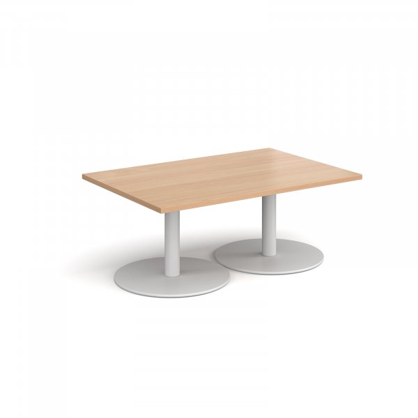 Rectangular Coffee Table | 1200 x 800mm | 490mm High | Beech | Round White Bases | Monza