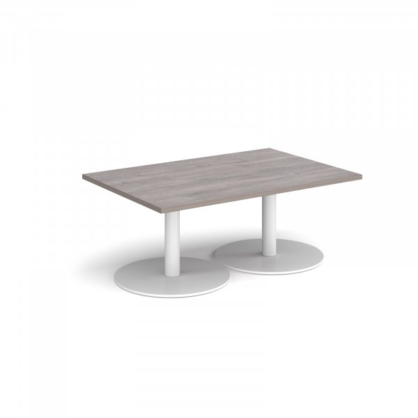 Rectangular Coffee Table | 1200 x 800mm | 490mm High | Grey Oak | Round White Bases | Monza