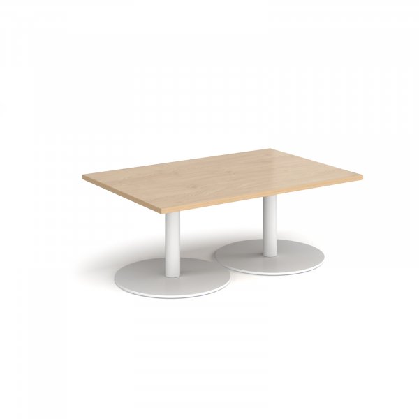 Rectangular Coffee Table | 1200 x 800mm | 490mm High | Kendal Oak | Round White Bases | Monza