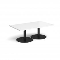 Rectangular Coffee Table | 1400 x 800mm | 490mm High | White | Round Black Bases | Monza