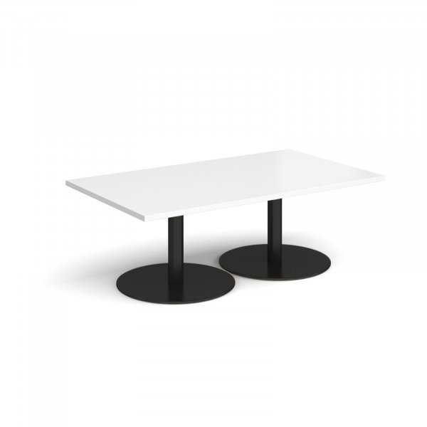 Rectangular Coffee Table | 1400 x 800mm | 490mm High | White | Round Black Bases | Monza