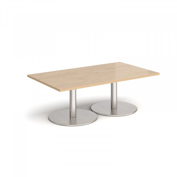 Rectangular Coffee Table | 1400 x 800mm | 490mm High | Kendal Oak | Round Brushed Steel Bases | Monza