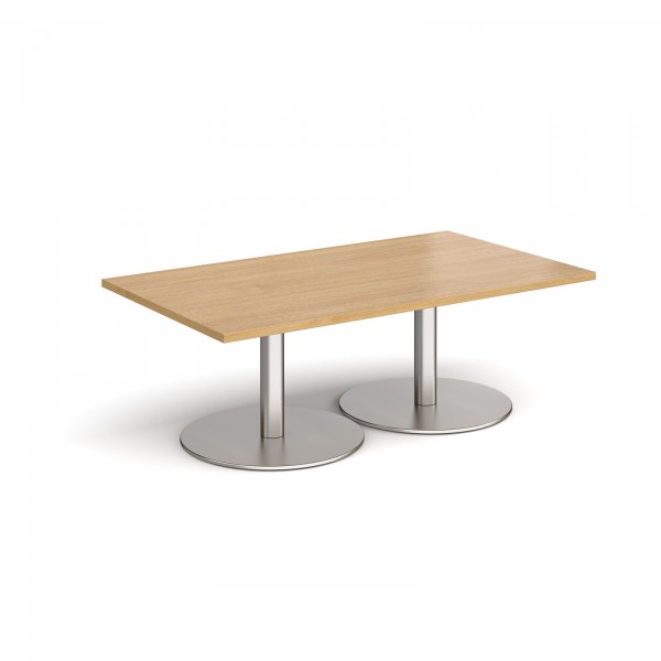 Rectangular Coffee Table | 1400 x 800mm | 490mm High | Oak | Round Brushed Steel Bases | Monza