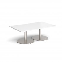 Rectangular Coffee Table | 1400 x 800mm | 490mm High | White | Round Brushed Steel Bases | Monza