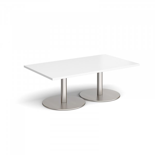 Rectangular Coffee Table | 1400 x 800mm | 490mm High | White | Round Brushed Steel Bases | Monza