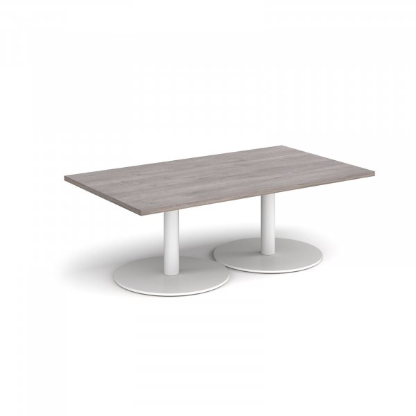 Rectangular Coffee Table | 1400 x 800mm | 490mm High | Grey Oak | Round White Bases | Monza