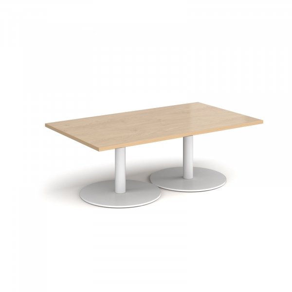 Rectangular Coffee Table | 1400 x 800mm | 490mm High | Kendal Oak | Round White Bases | Monza