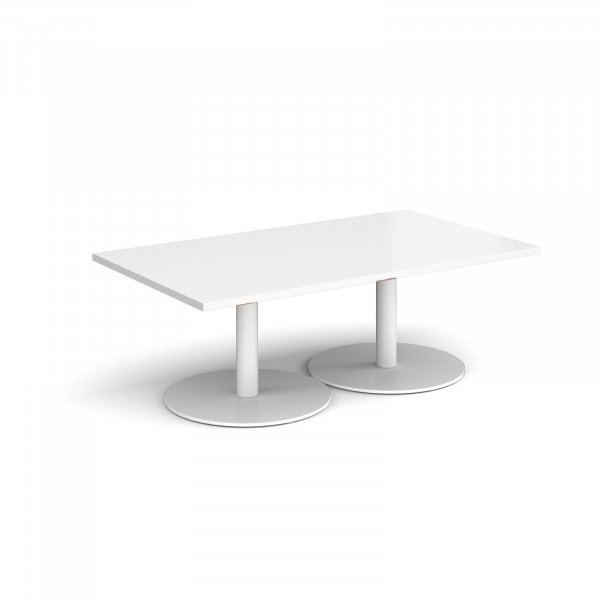 Rectangular Coffee Table | 1400 x 800mm | 490mm High | White | Round White Bases | Monza