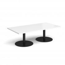 Rectangular Coffee Table | 1600 x 800mm | 490mm High | White | Round Black Bases | Monza