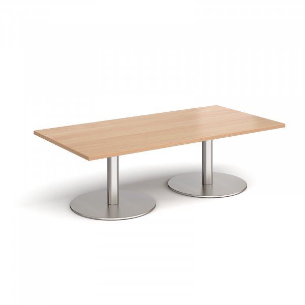 Rectangular Coffee Table | 1600 x 800mm | 490mm High | Beech | Round Brushed Steel Bases | Monza