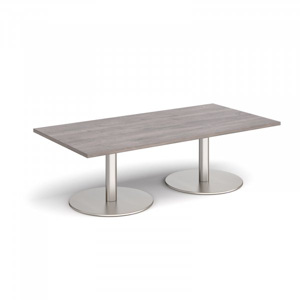 Rectangular Coffee Table | 1600 x 800mm | 490mm High | Grey Oak | Round Brushed Steel Bases | Monza