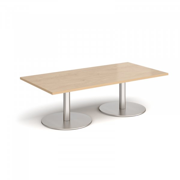 Rectangular Coffee Table | 1600 x 800mm | 490mm High | Kendal Oak | Round Brushed Steel Bases | Monza