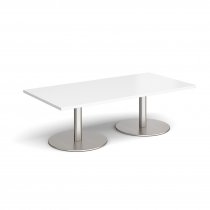 Rectangular Coffee Table | 1600 x 800mm | 490mm High | White | Round Brushed Steel Bases | Monza