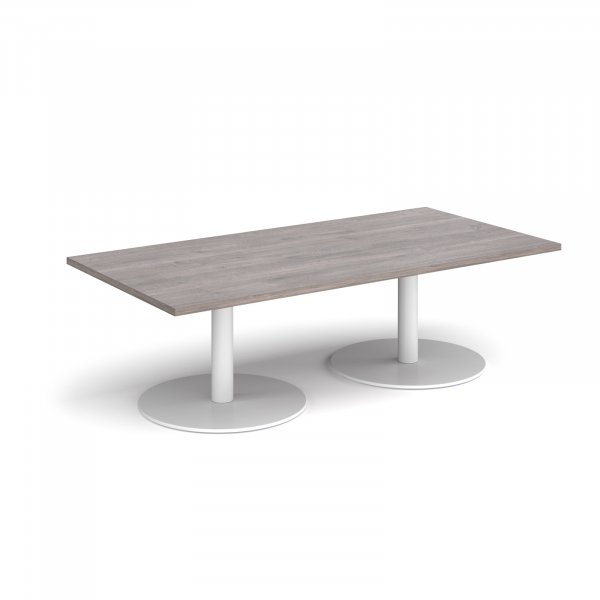 Rectangular Coffee Table | 1600 x 800mm | 490mm High | Grey Oak | Round White Bases | Monza