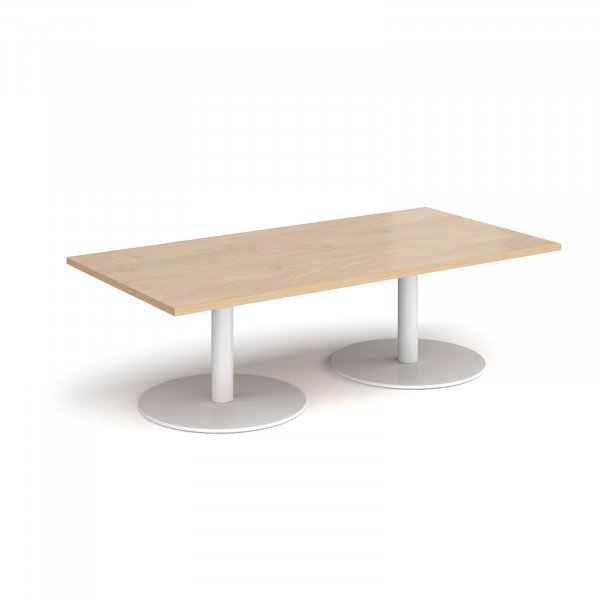 Rectangular Coffee Table | 1600 x 800mm | 490mm High | Kendal Oak | Round White Bases | Monza