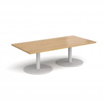 Rectangular Coffee Table | 1600 x 800mm | 490mm High | Oak | Round White Bases | Monza