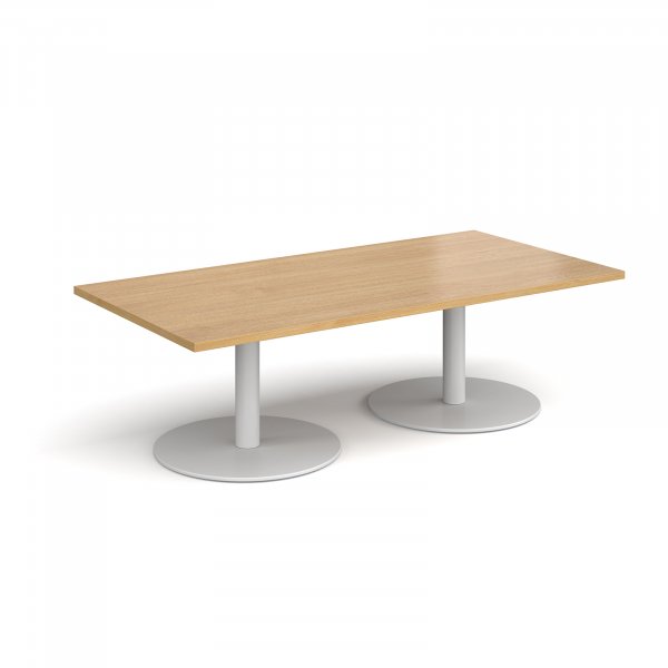 Rectangular Coffee Table | 1600 x 800mm | 490mm High | Oak | Round White Bases | Monza