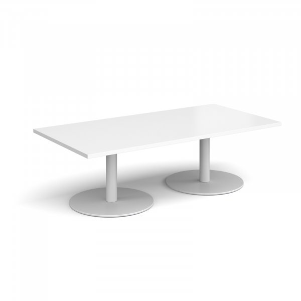 Rectangular Coffee Table | 1600 x 800mm | 490mm High | White | Round White Bases | Monza