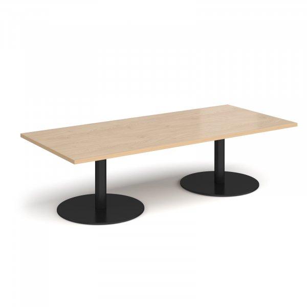 Rectangular Coffee Table | 1800 x 800mm | 490mm High | Kendal Oak | Round Black Bases | Monza