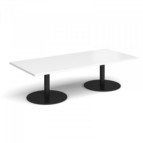 Rectangular Coffee Table | 1800 x 800mm | 490mm High | White | Round Black Bases | Monza