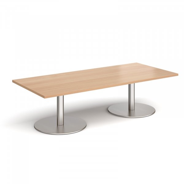 Rectangular Coffee Table | 1800 x 800mm | 490mm High | Beech | Round Brushed Steel Bases | Monza