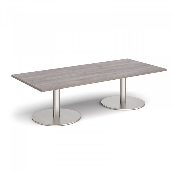 Rectangular Coffee Table | 1800 x 800mm | 490mm High | Grey Oak | Round Brushed Steel Bases | Monza