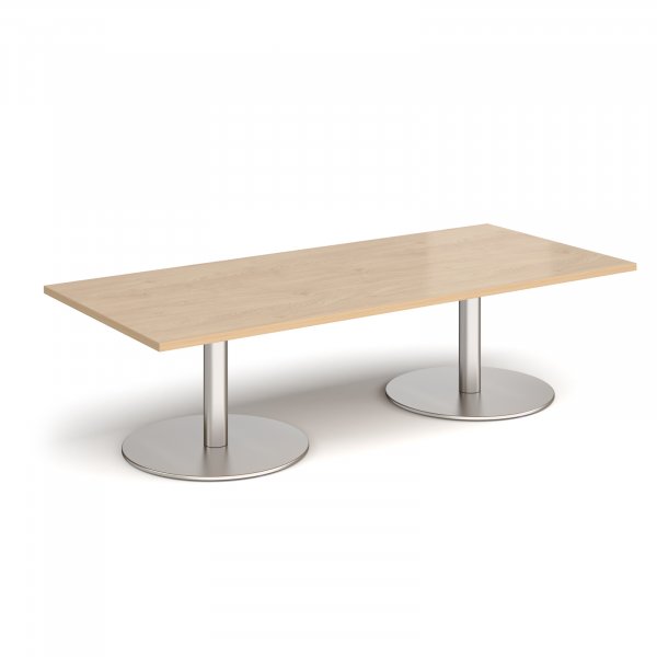 Rectangular Coffee Table | 1800 x 800mm | 490mm High | Kendal Oak | Round Brushed Steel Bases | Monza