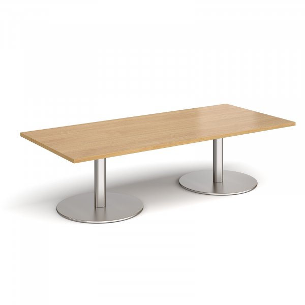 Rectangular Coffee Table | 1800 x 800mm | 490mm High | Oak | Round Brushed Steel Bases | Monza