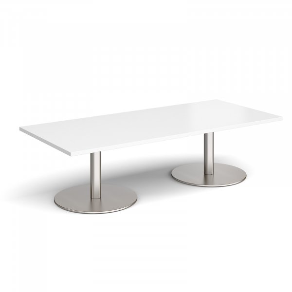 Rectangular Coffee Table | 1800 x 800mm | 490mm High | White | Round Brushed Steel Bases | Monza