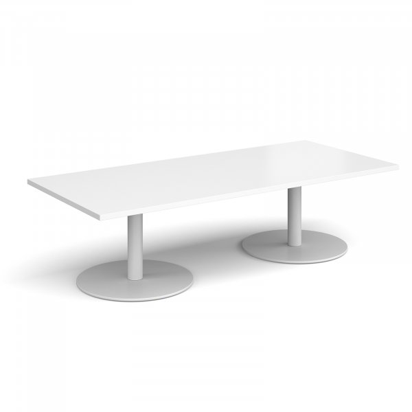 Rectangular Coffee Table | 1800 x 800mm | 490mm High | White | Round White Bases | Monza