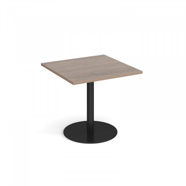 Square Café Table | 800 x 800mm | 725mm High | Barcelona Walnut | Round Black Base | Monza