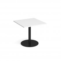 Square Café Table | 800 x 800mm | 725mm High | White | Round Black Base | Monza