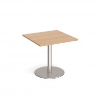 Square Café Table | 800 x 800mm | 725mm High | Beech | Round Brushed Steel Base | Monza